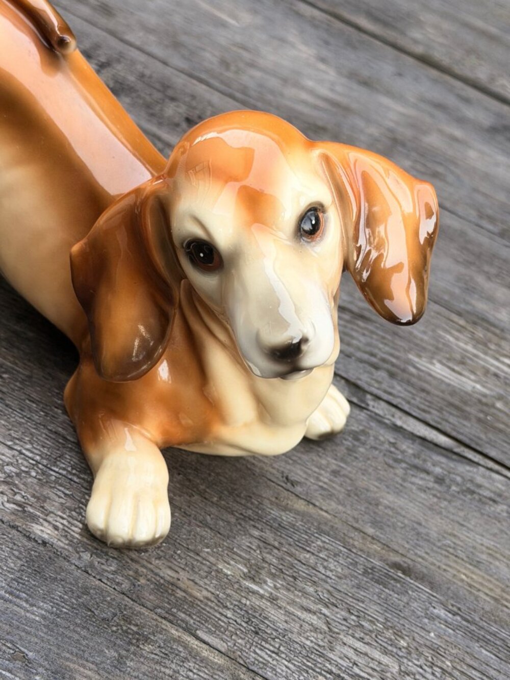 Vintage Large Dachshund Playful Japan Mid-Century Brown Glazed Porcelain Dog - Picture 5 of 14